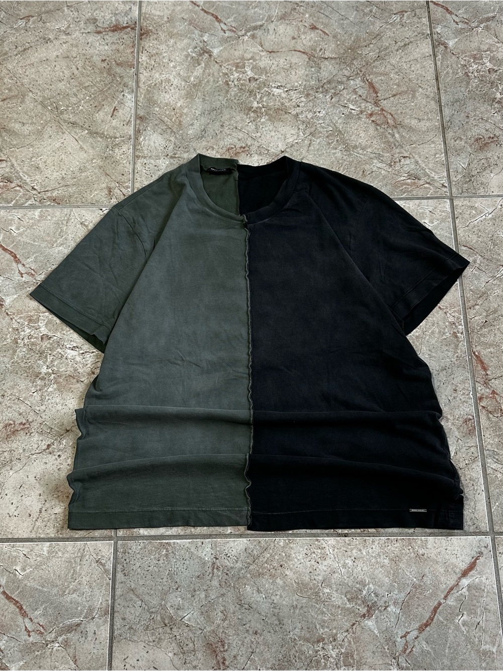 Diesel T-Double Black Olive Split Two-Tone Deconstructed T-Shirt